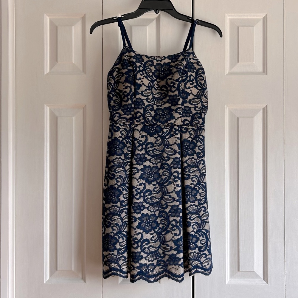 Speechless Navy and Cream Lace Mini Dress Size 5